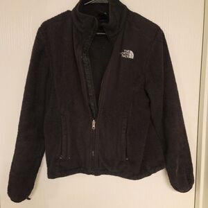 ~ Womens black fuzzy north face full zip sweater/jacket - size S